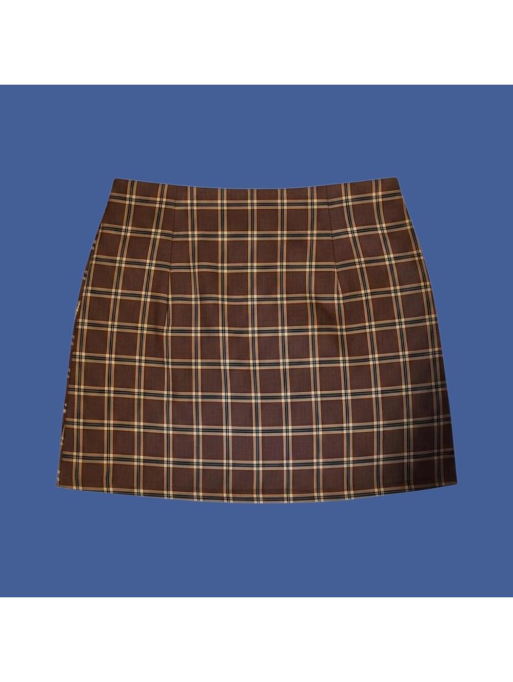 Dark Academia Brown Plaid Mini Skirt